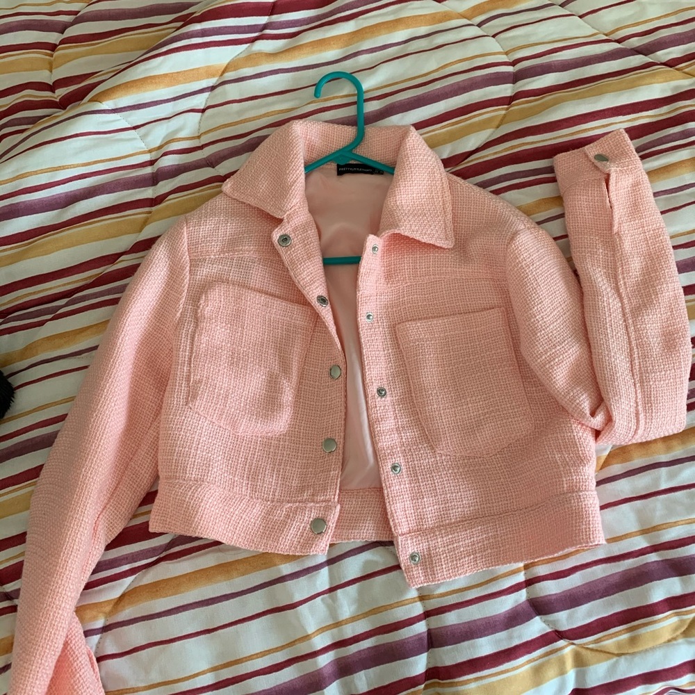Cropped pretty little thing pink tweed jacket
